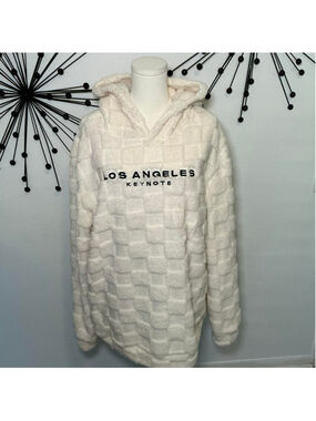 Shein Los Angeles Teddy Hoodie XXL Cream Fleece Pullover Cozy Oversized